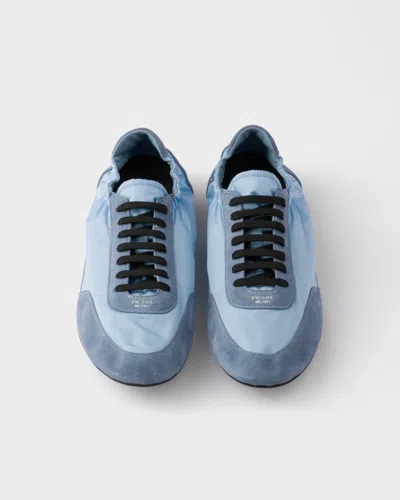 Prada Collapse Re-nylon And Suede Elasticized Sneakers In Blue