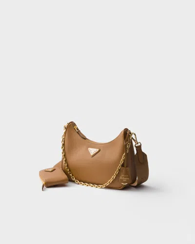 Prada Re-edition 2005 Saffiano Leather Shoulder Bag In Brown