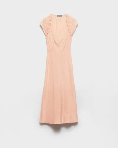 Prada Embroidered Vintage-look Habutai Silk Dress In Orange