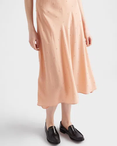 Prada Embroidered Vintage-look Habutai Silk Dress In Orange