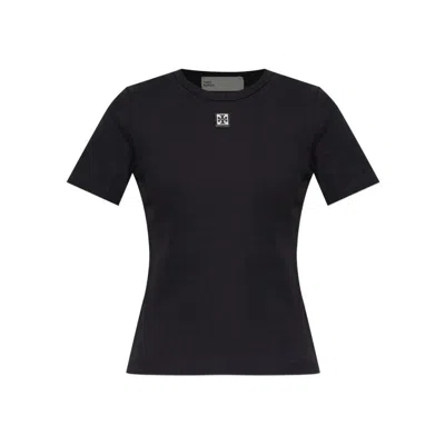 Tory Burch Crew Neck Ribbed Texture Short Sleeves Top In Black