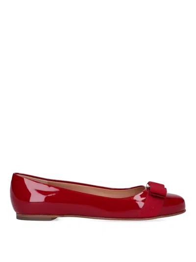 Ferragamo Barabou Patent Leather Ballet Flats In Red