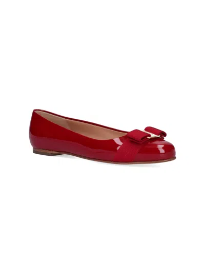 Ferragamo Barabou Patent Leather Ballet Flats In Red