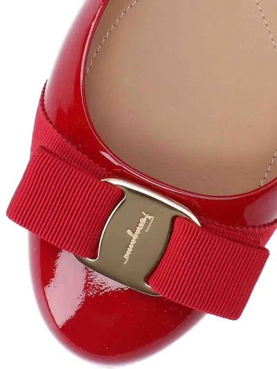 Ferragamo Barabou Patent Leather Ballet Flats In Red