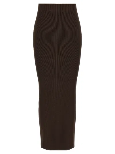 Max Mara Arda Brown Strapless Ribbed Midi Sheath Dress In Brown