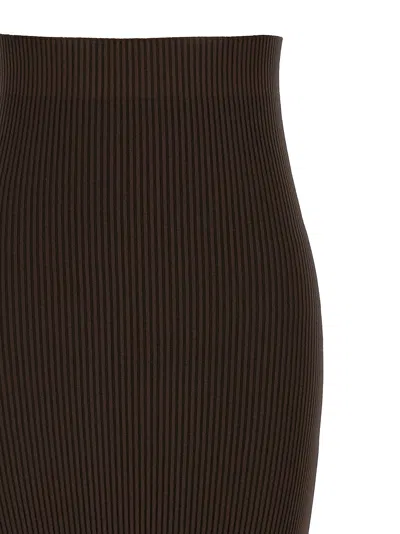 Max Mara Arda Brown Strapless Ribbed Midi Sheath Dress In Brown