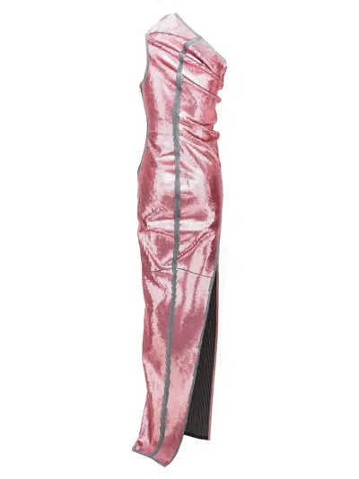 Rick Owens Sequined One-shoulder Denim Evening Dress In Pink