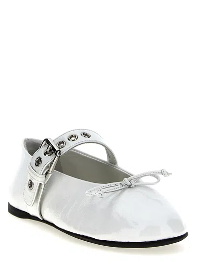 Miu Miu Buckle And Bow Ballet Flats Flat Shoes White
