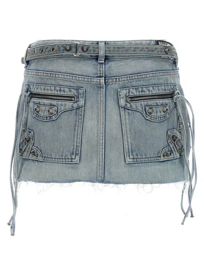 Balenciaga Distressed Denim Mini Skirt Fringes Edge