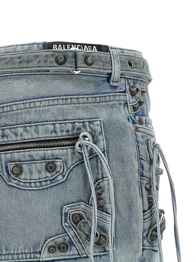 Balenciaga Distressed Denim Mini Skirt Fringes Edge