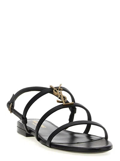 Saint Laurent Cassandre Leather Sandals In Black