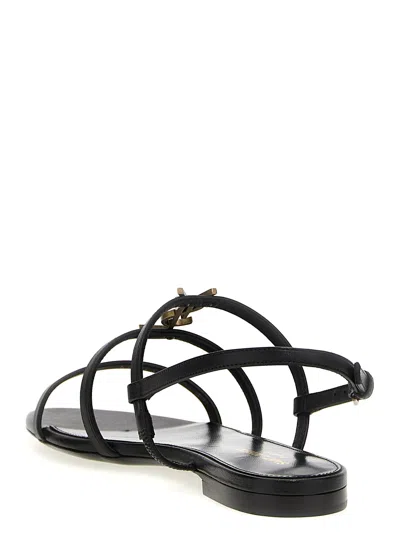 Saint Laurent Cassandre Leather Sandals In Black