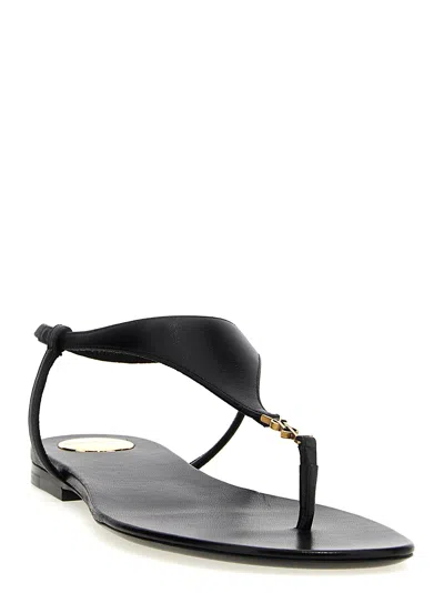 Saint Laurent Sandali Piatti Cassandre In Pelle Liscia Con Tomaia Triangolare In Black