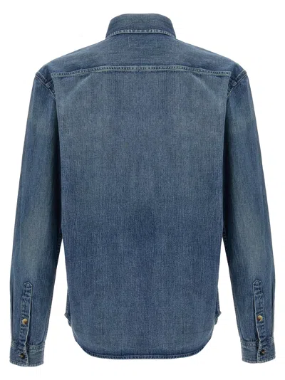 Saint Laurent Cassandre' Blue Cotton Shirt In Blue
