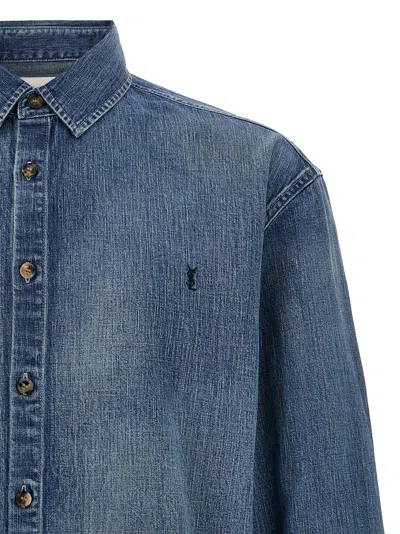 Saint Laurent Cassandre' Blue Cotton Shirt In Blue