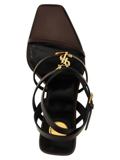 Saint Laurent Black Wedges With Metallic Cassandre Detail And Adjustable Leather Strap In Leather Women In Black