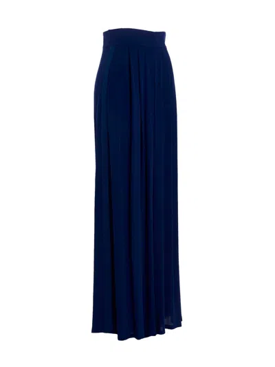 Max Mara Wide-leg High Waist Pleated Slit Trousers In Blue