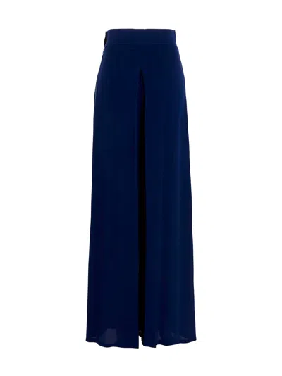 Max Mara Wide-leg High Waist Pleated Slit Trousers In Blue