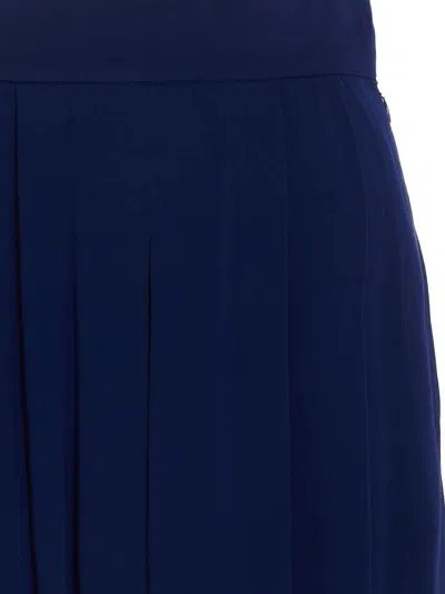 Max Mara Wide-leg High Waist Pleated Slit Trousers In Blue