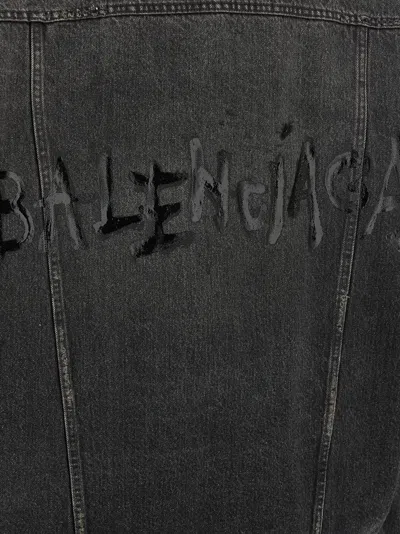 Balenciaga Denim Jacket With Used Effect Casual Jackets And Parka Gray In Black