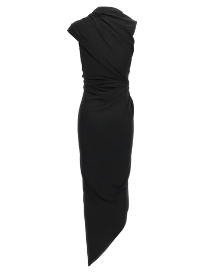 Balenciaga Draped Sleeveless Asymmetric Midi Dress In Black