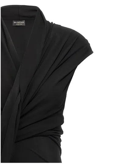 Balenciaga Draped Sleeveless Asymmetric Midi Dress In Black