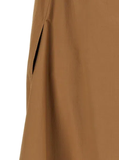 Saint Laurent Beige Long Dress With Bustier Neckline And Ruffled Skirt In Cotton Woman In Brown