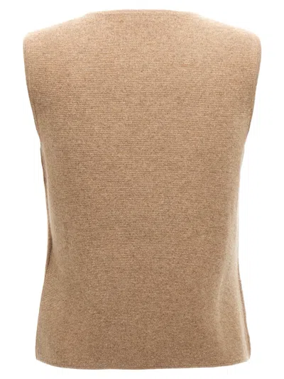Max Mara Knit Fabric Round Neck Sleeveless Top In Nude