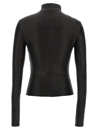 Rick Owens Asymmetric Black Stretch Leather Jacket In Black