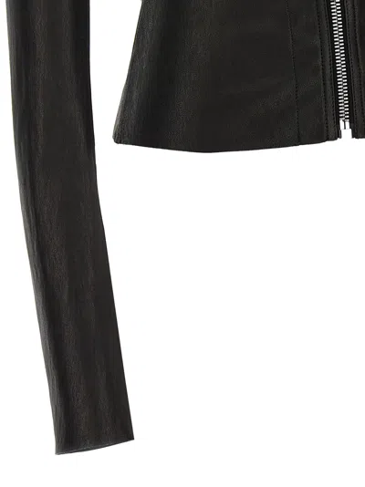 Rick Owens Asymmetric Black Stretch Leather Jacket In Black