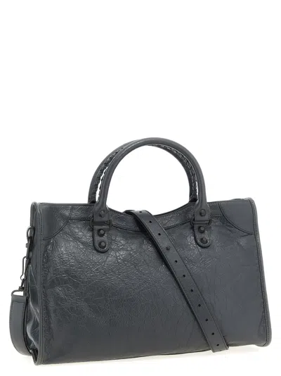 Balenciaga Le City Medium Crinkled Leather Top-handle Bag In Black
