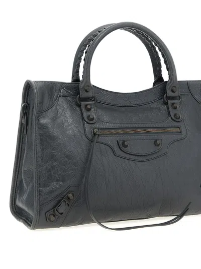 Balenciaga Le City Medium Crinkled Leather Top-handle Bag In Black
