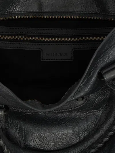 Balenciaga Le City Medium Crinkled Leather Top-handle Bag In Black