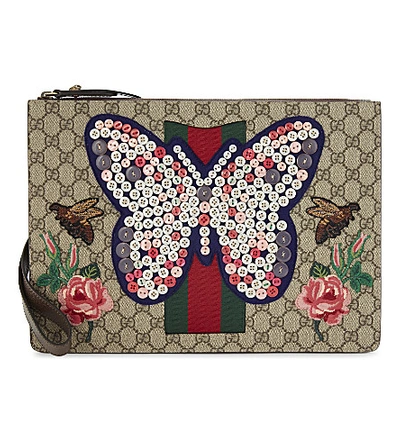 Gucci Button Embellished Butterfly Document Case In Tan / Multi | ModeSens