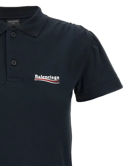 Balenciaga Logo Embroidery Polo Shirt In Blue
