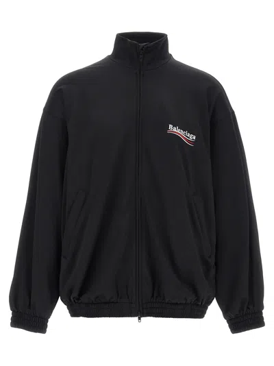 Balenciaga Black Sweatshirt With High Neck And Front And Rear Logo Print In Cotton Blend Man In Black
