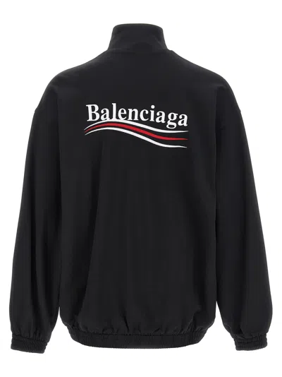 Balenciaga Black Sweatshirt With High Neck And Front And Rear Logo Print In Cotton Blend Man In Black