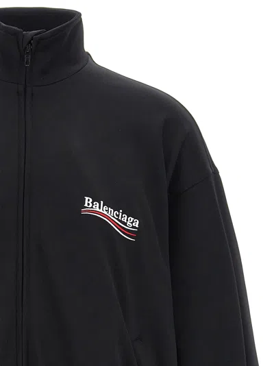 Balenciaga Black Sweatshirt With High Neck And Front And Rear Logo Print In Cotton Blend Man In Black