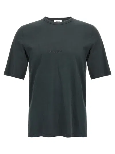 Saint Laurent Dark Grey T-shirt With Logo Lettering On The Front Tone-on-tone In Cotton Man In Animal Print