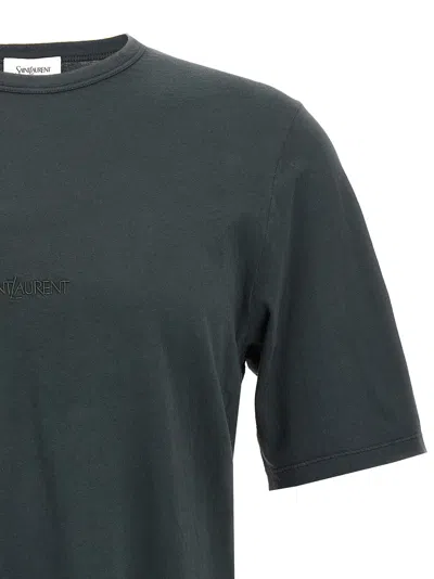 Saint Laurent Dark Grey T-shirt With Logo Lettering On The Front Tone-on-tone In Cotton Man In Animal Print