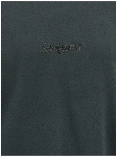 Saint Laurent Dark Grey T-shirt With Logo Lettering On The Front Tone-on-tone In Cotton Man In Animal Print