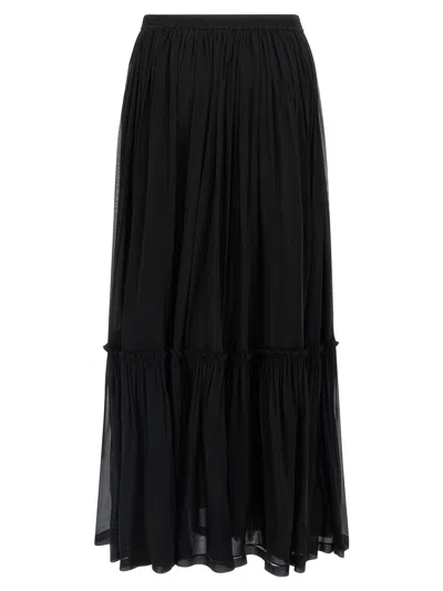 Saint Laurent Flounced Skirt In Silk Crepe Muslin Clothing In Black