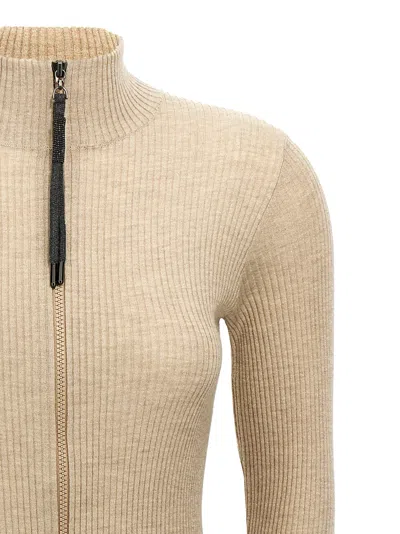 Brunello Cucinelli Lurex Cardigan Sweaters And Cardigans Beige In Neutral