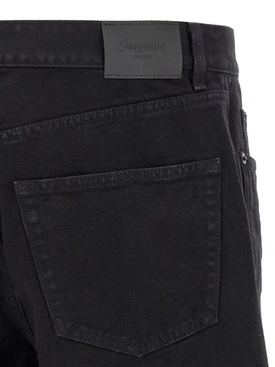 Saint Laurent Mick Black Jeans With Logo Patch On The Rear In Denim Man