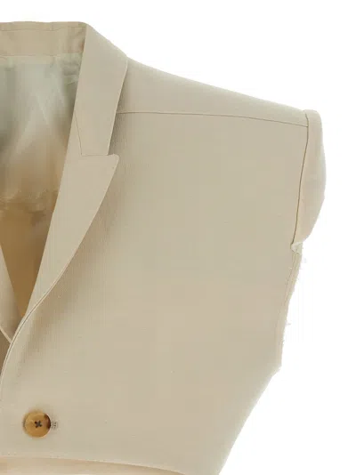 Rick Owens Sleeveless Strap Vest With Notched Lapel In Neutral