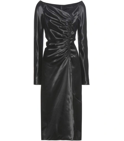 Marc Jacobs Gathered Satin Midi Dress In Black