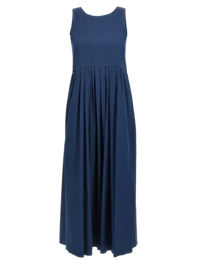 Max Mara Blue Cotton Poplin Moira Ss Long Dress In Blue