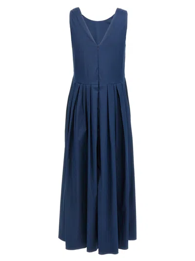 Max Mara Blue Cotton Poplin Moira Ss Long Dress In Blue