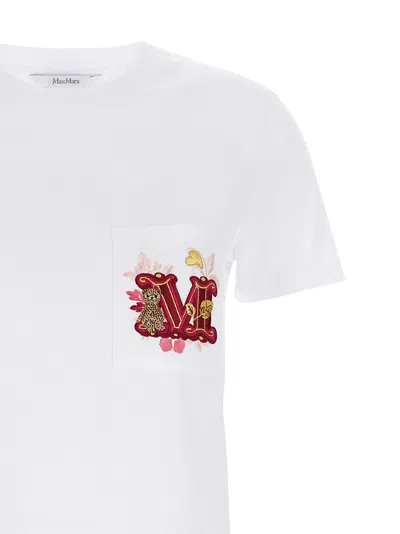 Max Mara Short-sleeve White T-shirt With Embroidered Front Pocket In White