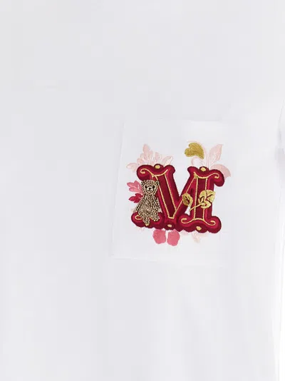 Max Mara Short-sleeve White T-shirt With Embroidered Front Pocket In White